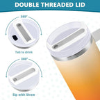 Boccsty Color Gradient Orange Blue Insulated Tumblers Reusable Stainless Steel Tumbler 30 oz Cup Coffee Travel Mug Water Bottle with Handle & Flip Straw for Home Office Car