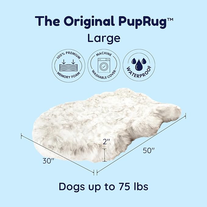 PupRug Orthopedic Dog Bed for Large Dogs with Fluffy Soft Faux Fur and Memory Foam for Joint Pain Relief, Machine Washable and Waterproof Couch Bed, Charcoal Grey, Large/Extra Large