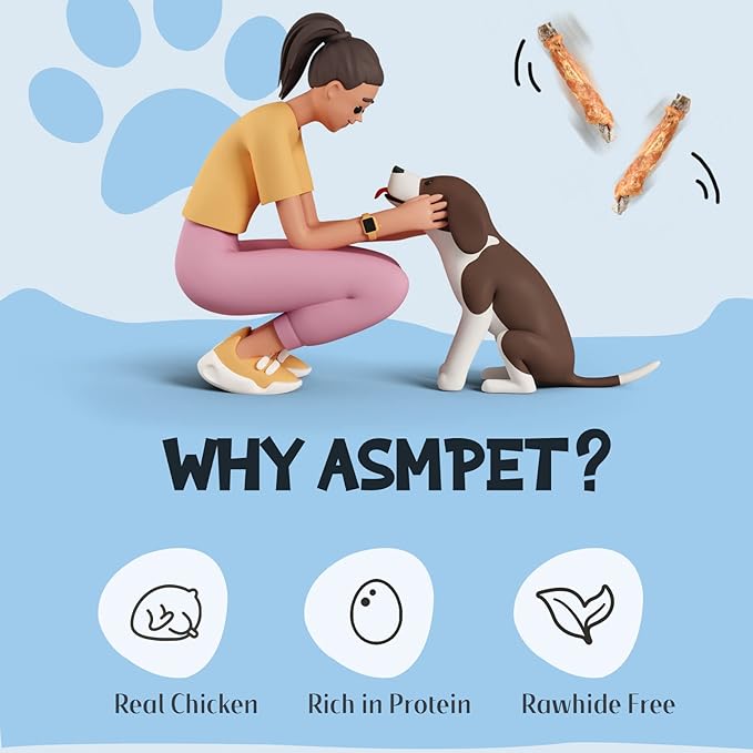 ASMPET Dog Treats Chews, Chicken Wrapped Cod Skin Sticks, Rawhide Free Cod Skin Treats for Dogs, 10.6 oz