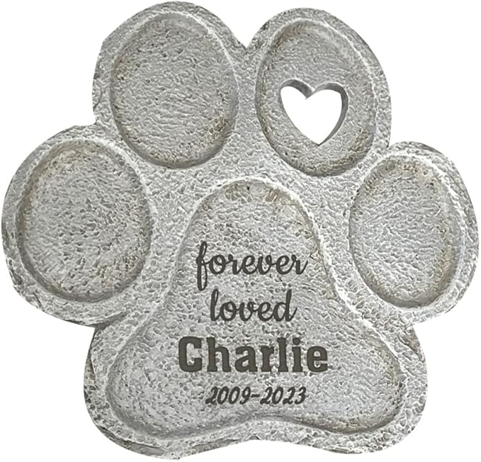 GiftsForYouNow Engraved Forever Loved Paw Print Stone, Personalized Pet Memorial Garden Stone for Dogs, Small, 7"