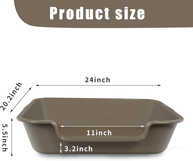 2 Pack Extra Large Dog Litter Box Pan Tray (ABS Material), Low Entry Jumbo Senior Litter Boxes for Multiple Kitten Big Cats, Pet Safe Indoor Dog Potty (Chocolate, 24" L x 20" W)