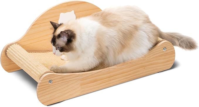 Avont Sisal Cat Scratcher Bed, Natural Solid Wood Scratch Lounger, No Mess Scratching Chair Couch for Indoor Cats, 23 Inch Cat Scartching Pad, 2 in 1 Scratching Board, Furniture Protector -Large