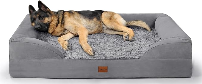 Gimars 3.7in Thickened Orthopedic Dog Bed for Large Dogs, Supportive Washable XL Dog Sofa Bed with Bolster & 28D Egg-Crate Mattress, Waterproof Lining for Anti Chewing & Biting