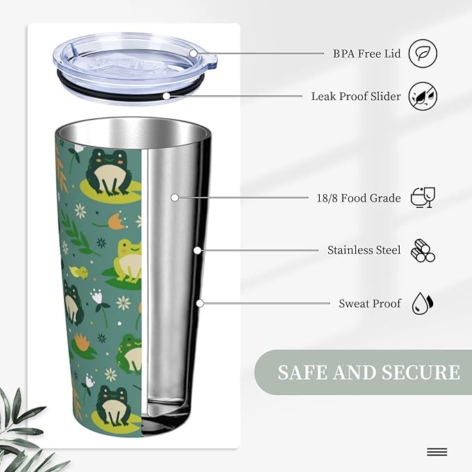 Frog Tumbler with Lid and Straw, 20 Oz Stainless Cup Steel Insulated Water Bottle Travel Coffee Mug