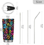 Tumbler Rainbow Dog Paw Cute Insulated Coffee Cup Beverage Container Travel Mug with Straw and Lid Double Wall Stainless Steel 20oz BPA-Free for Sport, Back to School