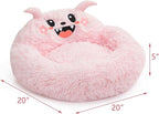 Hollypet Self-Warming Donut Pet Bed Luxury Cozy Nest Monster Sleeping Bed Round Faux Fur Bed for Cats, Pink