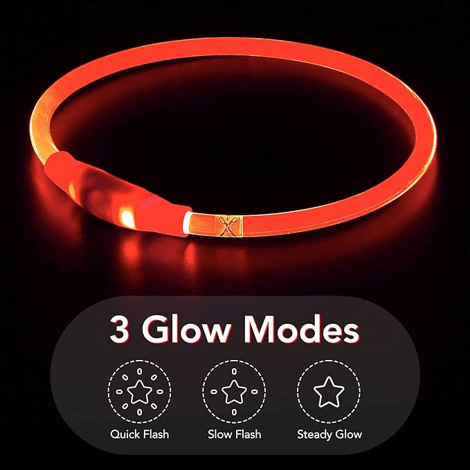Colaseeme LED Dog Collar, Light Up Dog Collar 1 Count USB Rechargeable TPU Glow Safety Dog Necklace Light, Dog Lights for Small Medium Large Dogs, Please Do Not Use Fast Charging (Red)
