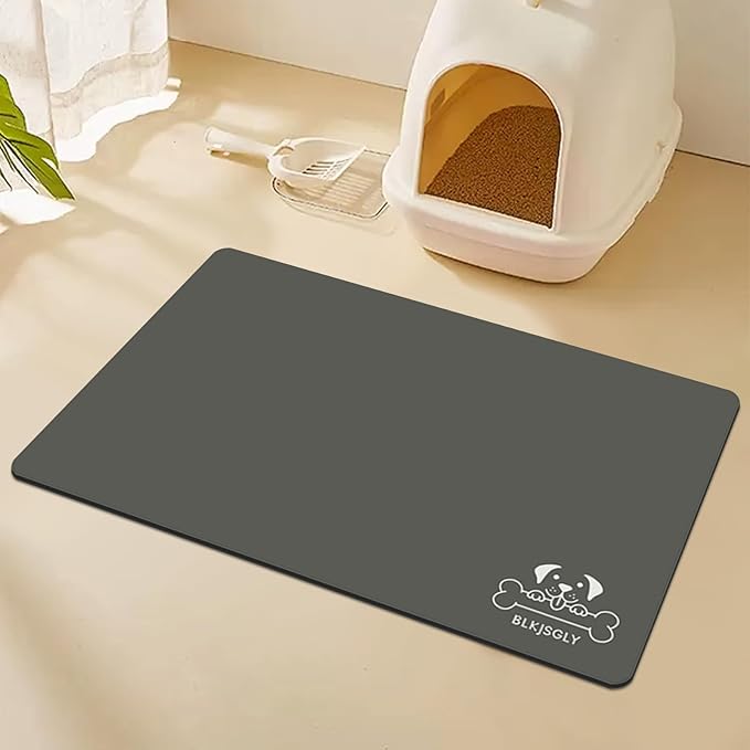 12"×20" Dark Grey Absorbent Dog Mat for Food and Water Bowl- Quick Dry Durable Feeding Mat for Dog and Cat Easy Cleaning Pet Supplies for Messy Pets