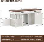 Dog Crate Furniture - Indoor Wood Dog Kennel Furniture 4 Doors with Divider and 2 Drawers - 72" L x 23.6" W x 33.5" H, White