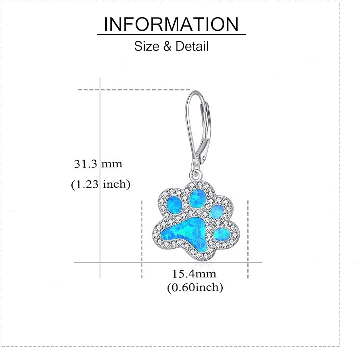 Paw Print Earrings Sterling Silver Leverback Dog Paw Earrings Puppy Paw Drop Dangle Earring for Women Girls