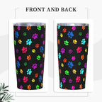Dujiea 20oz Tumbler With Lid And Straw, Colorful Dog Cat Paw Print Vacuum Insulated Iced Coffee Mug Reusable Travel Cup Stainless Steel Water Bottle