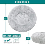 PetAmi Calming Dog Bed for Small Medium Dog Cat, Round Donut Dog Bed Washable, Fluffy Faux Fur Plush Cuddler Pet Kitten Cushion Bed, Anti-Slip, Fits up to 25 lbs, 23 inch, Light Gray