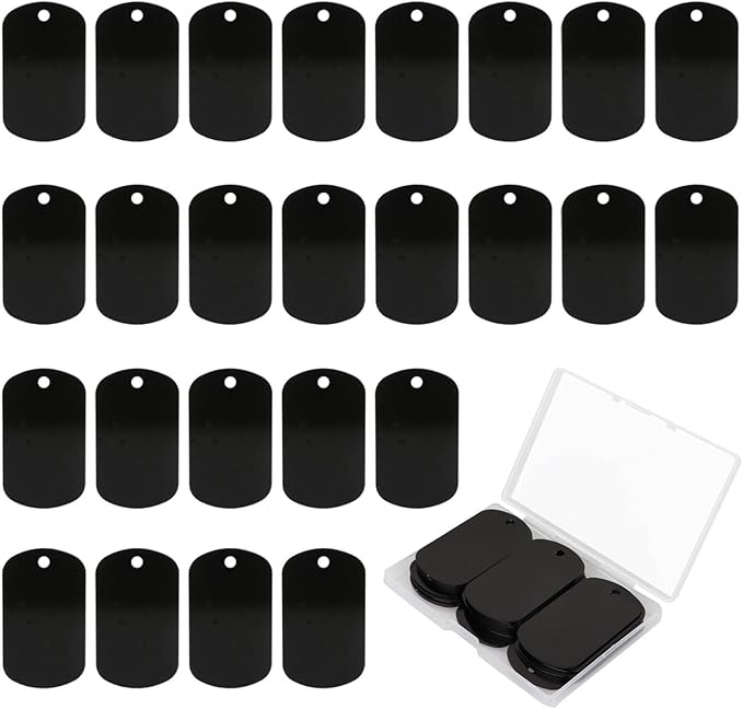 Fesorsi 25 Pcs Aluminum Tags for Engraving,Rectangle Stamping Blanks Tags,Black Military Dog Tags,Anodized Blank Metal Tags,Personalized Pet Dog ID Tags Blank with Hole DIY Pendants Decorative Craft