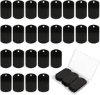 Fesorsi 25 Pcs Aluminum Tags for Engraving,Rectangle Stamping Blanks Tags,Black Military Dog Tags,Anodized Blank Metal Tags,Personalized Pet Dog ID Tags Blank with Hole DIY Pendants Decorative Craft