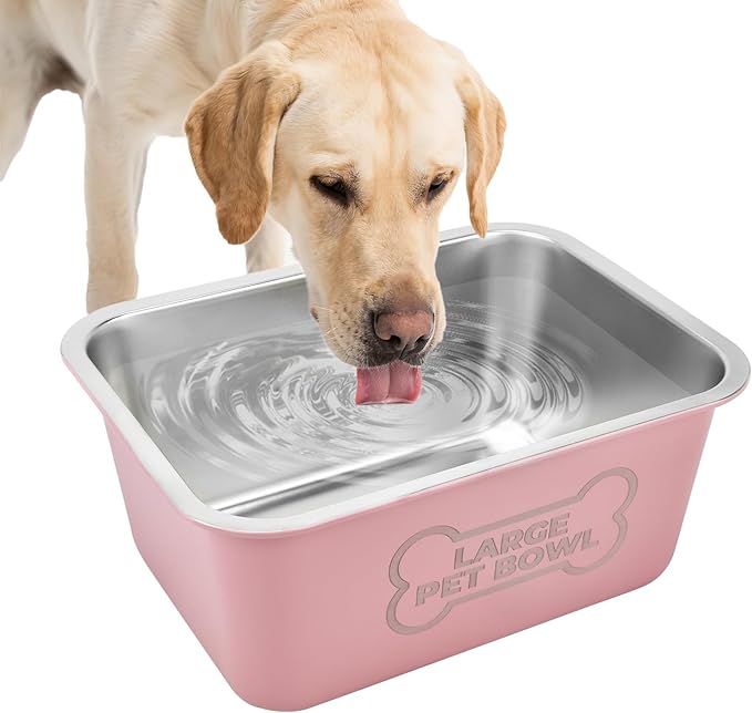 3 Gallons Large Dog Water Bowl, Stainless Steel Metal Dog Bowls, Large Capacity Pet Food Bowl Water Dish for Indoor and Outdoor Universal for Medium to Giant Dogs Pink