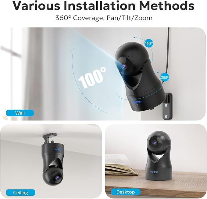owltron Indoor Security Camera 5MP, 360 Cameras for Home Security with Motion Detection, 2.4G/5GHz WiFi Pet Cam with Night Vision & 2-Way Audio, Compatible with NVR/Alexa