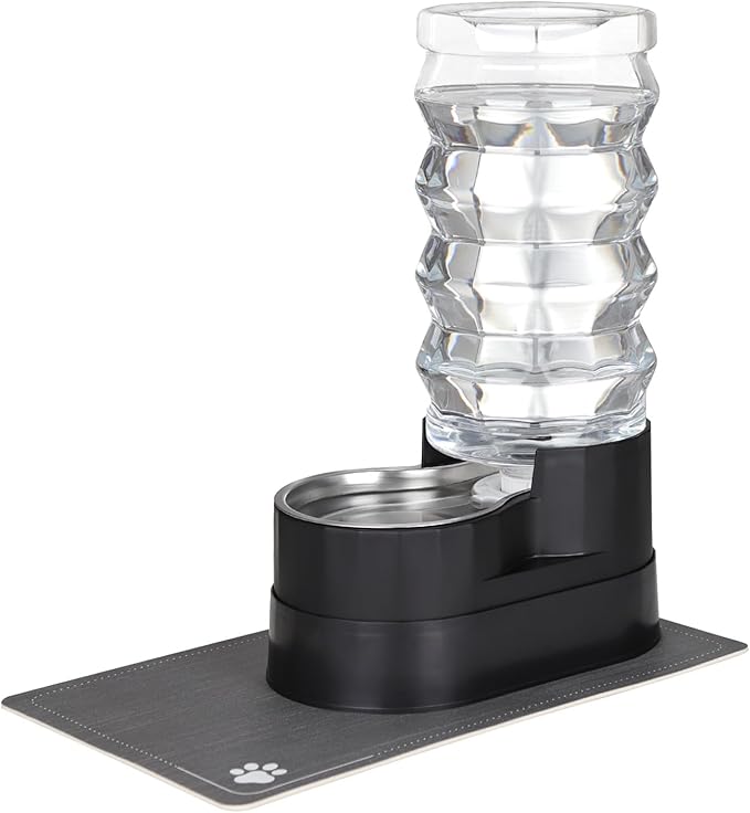 RIZZARI Automatic Pet Waterer, Gravity Stainless Steel Water Dispenser, 100% BPA-Free, Large Capacity Water Feeder for Cats and Small and Medium-Sized Dogs (Jet Black, 9L)