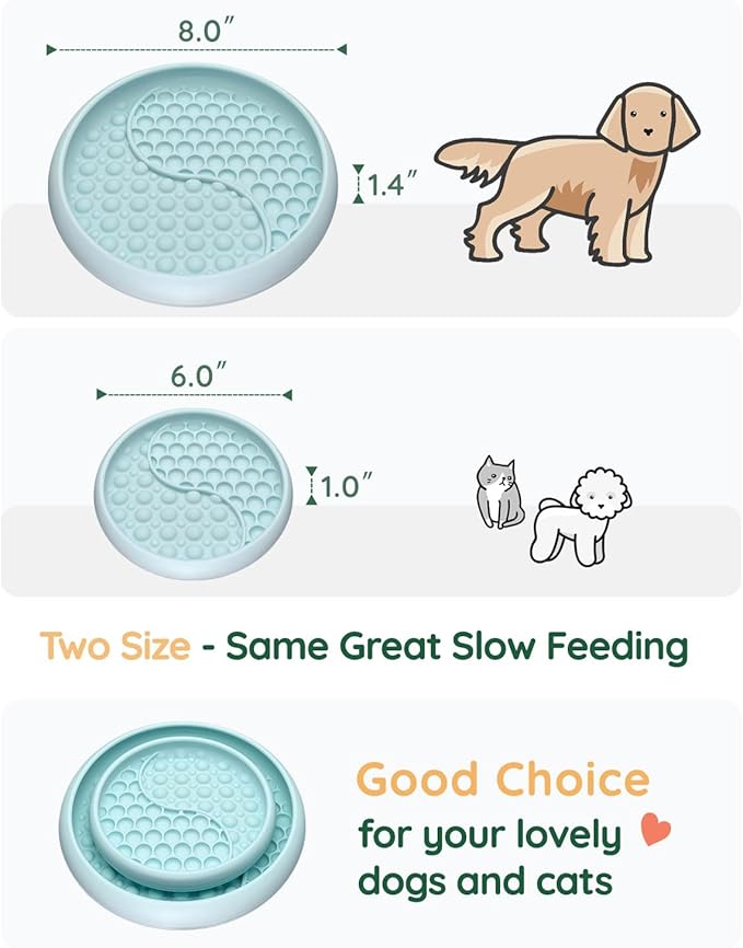 Lick Mat for Dogs, Silicone Slow Feeder Licking Mat with Non-Slip Suction Cups, Freeze-Friendly Lick Bowl for Enrichment Play, Anxiety Relief & Keeps Busy (8.0" x 1.4" Mint Green)