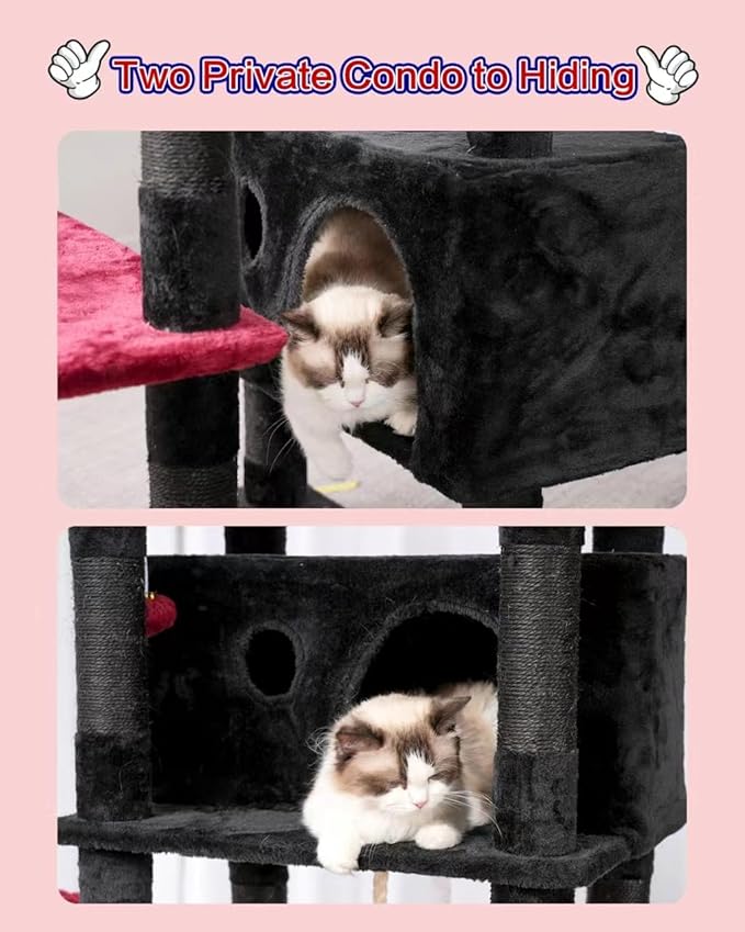 Cat Tree for Indoor Cats Large Adult, 74" Cat Tower for with 3 Big Platforms, 2 Baskets, 2 Condos, Multi-Level Cat Scratching Posts, Black and Red GCT030BR