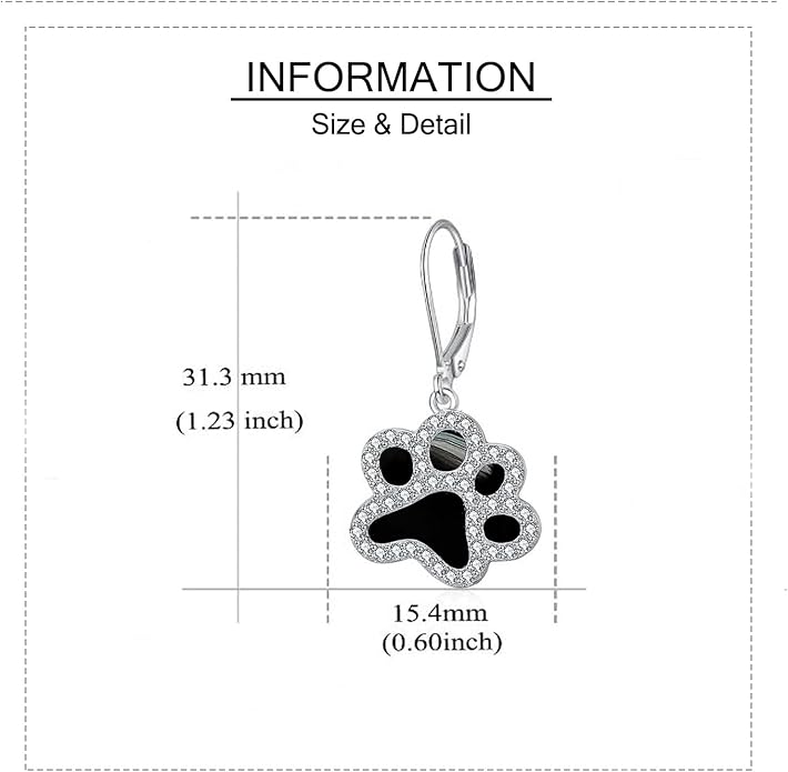 Paw Print Earrings Sterling Silver Leverback Dog Paw Earrings Puppy Paw Drop Dangle Earring for Women Girls