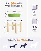 LE TAUCI Ceramic Slow Feeder Dog Bowls Elevated for Small and Medium Breed, Dog Bowls with Wooden Stand, 1.5 Cups Pet Dishes to Slow Down Eating, Anti-Gulping Pet Feeding Dishes, Clover Green