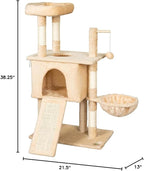 Go Pet Club Everyday Value 38in Cat Tree Tower Cat Condo Comfy Large Perch, Scratching Posts, Scratching Board, Dangling Ball, Cat Play Tower for Cats and Kittens, Beige