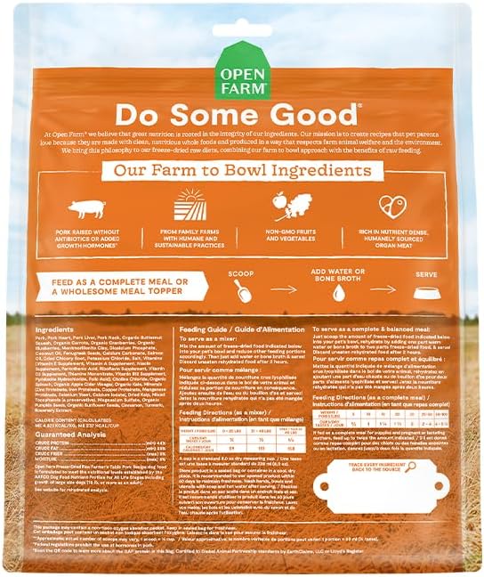 Open Farm, Freeze Dried Raw Dog Food, Morsels with 95% Meat, Organs & Bone, Organic Produce & Superfoods, Complete Meal or Freeze Dried Dog Food Topper, Pork Recipe, 22oz Bag