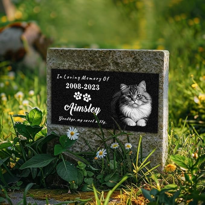 Generic Customized Memorial Stone Plaque for Cat, Pets, Dog, Personalized Engraved Gravestone for Lost Loved One, Mini Tombstone,Temporary Grave Marker for Cemetery (Black)