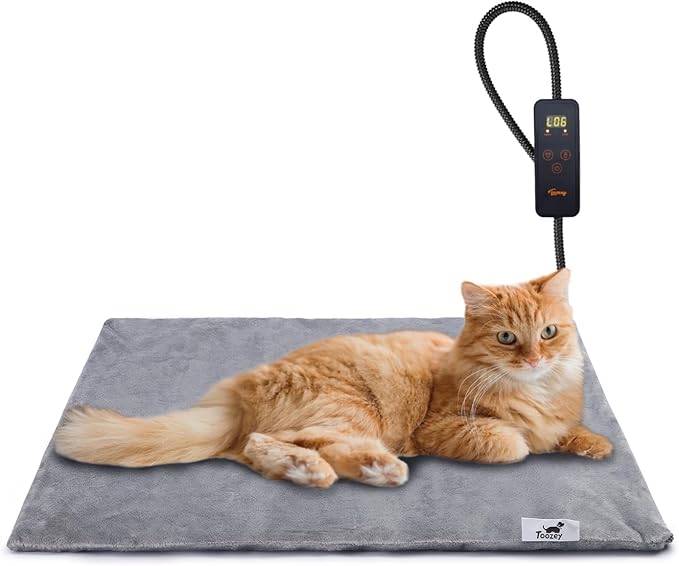 Toozey Pet Heating Pad, 6 Adjustable Temperature Dog Cat Heating Pad with Timer, Waterproof Heated Cat Bed with Chew Resistant Cord, Indoor Electric Pet Heated Mat 18x16in