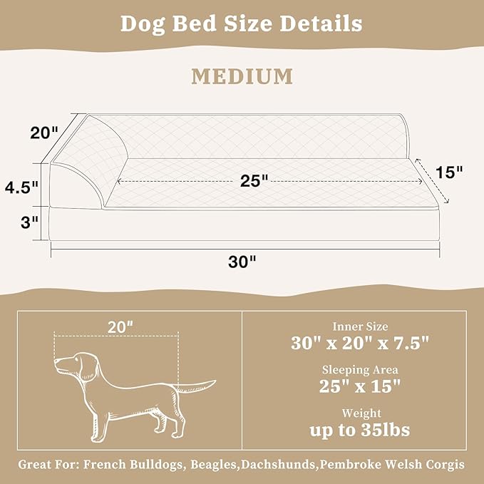 Comfort Expression Dog Beds Medium Size Dogs, Orthopedic Medium Dogs Beds, Waterproof Dog Beds with Removable Washable Cover & Non-Skid Bottom(Grey)