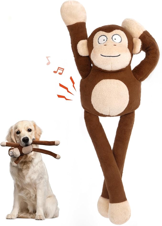 Squeaky Dog Toys with Crinkle Paper Durable Tug of War Monkey Plush Dog Toy with Soft Fabric for Small Middle and Large Dogs