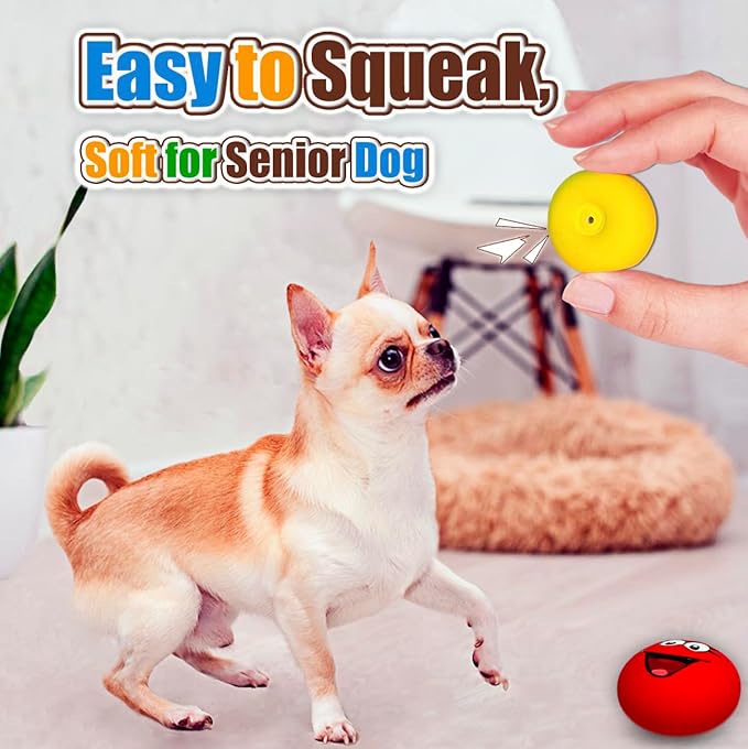 Squeaky Dog Toy for Small Dogs Latex Soft Puppy Toys Small Dog Toys Balls, Smile Face Flat Squeaky Dog Balls for Mini, Small Breeds