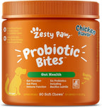 Zesty Paws Probiotics for Dogs, Digestive Enzymes Gut Flora, Digestive Health, Diarrhea & Bowel Support, DE111, Dog Probiotics Soft Chew for Pet Immune System, Chicken, 90 Ct