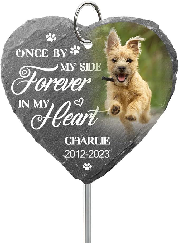 Engraved Pet Memorial Garden Stone with Stake, Custom Dog/Cat Loss Gift, Honor Your Beloved Pet, Personalized Outdoor Remembrance Gifts