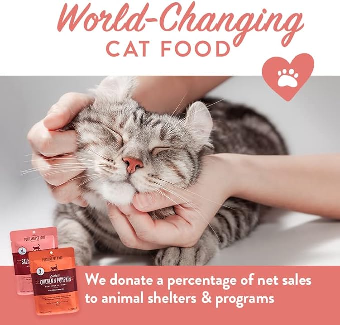 Portland Pet Food Company Human-Grade Mixed Variety Pack Wet Cat Food Pouch Luke's Chicken N' Pumpkin - Moist, Soft Cat Food Mixer, Topper, and Rotational Meal - 12 Pack