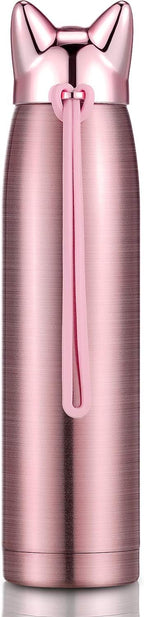 Boao Cute Cat Water Bottle Stainless Steel Insulated Bottle Thermal Travel Coffee Mug Christmas Vacuum Water Mug for Women, 300 Ml/10 oz(Pink)