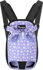Pawaboo Pet Carrier Backpack, Adjustable Pet Front Cat Dog Carrier Backpack Travel Bag, Legs Out, Easy-Fit for Traveling Hiking Camping for Small Medium Dogs Cats Puppies, Small, Black & Purple Daisy