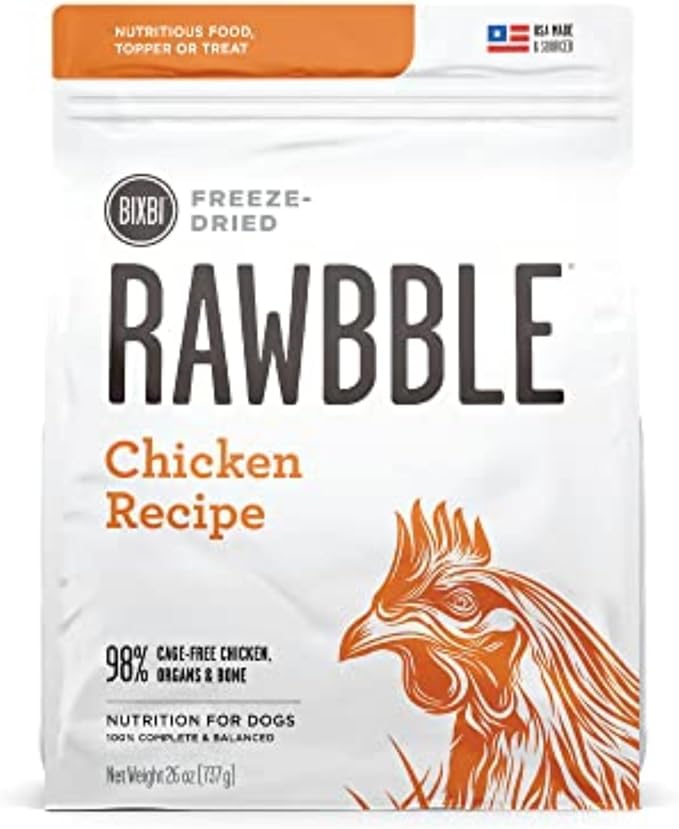 BIXBI Rawbble Freeze Dried Dog Food, Chicken Recipe, 26 oz - 98% Meat and Organs, No Fillers - Pantry-Friendly Raw Dog Food for Meal, Treat or Food Topper - USA Made in Small Batches