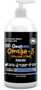 Omegease Fish Oil for Dogs & Cats - Finest for Pets Omega 3 for Cats & Dogs - Supplement for Skin & Coat, Itching, Shedding, Joints & Immune Health - 100% Pure Omega Fish Oil with EPA & DHA (8 oz)