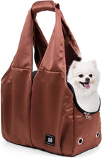 Dog Purse Carrier for Small Dogs, Cats, and Puppies – Soft-Sided Travel Pet Tote Bag with 4 Large Pockets, Foldable, Lightweight, Fits Pets up to 15 lbs, for Travel, Vet, Outings (Brown)
