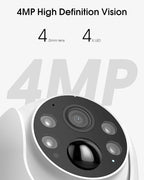 Solar Security Cameras Wireless Outdoor, 4MP 360° View Battery Powered Outdoor Camera, Night Vision with Spotlight, 2-Way Audio, PIR Motion Sensor, 2.4G/5G Dual Band WiFi, SD/Cloud Storage