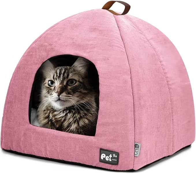 Cat Beds for Indoor Cats -Premium Pet Beds for Cats and Small Dogs, Cat Bed Cave, Comfortable Covered Cat Bed, Cat Tent, Kitten Bed, Small Animal Bed and Cat Hut with Cushioned Pillow (Large, Pink)