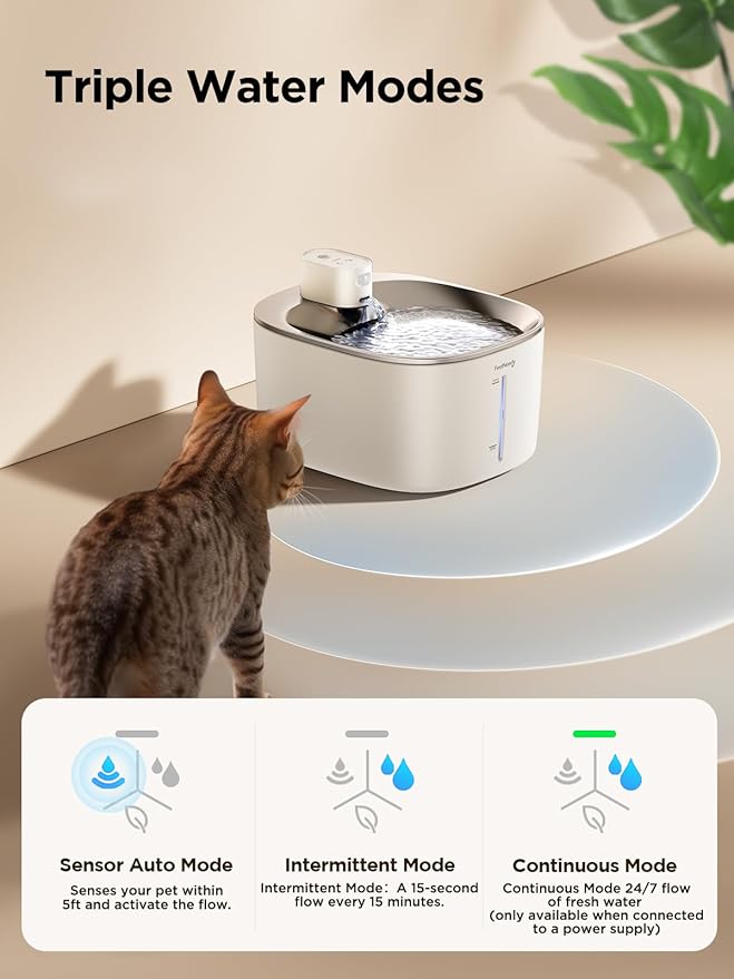 Wireless Cat Water Fountain with Sensor, 4000mAh Battery Operated, FEELNEEDY 4L/135 fl oz Pet Water Fountain for Cats and Dogs, Ultra Quiet Cat Drinking Fountain with 2 Filters (White YPD-C004P)