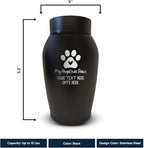 Personalized Custom Small Keepsake Urn Engraved with Pet Name, Date and Cat Design - 5.2" Black Powder Coated Steel Cremation Urn for Cat Ashes - Airtight Closure | 12-16 lb Capacity, Cat Paw + Heart