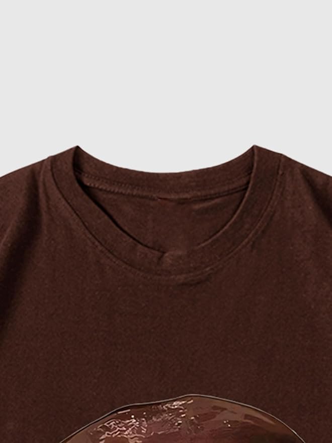 Verdusa Women's Lips Print Graphic Tees Y2k T Shirts Summer Crew Neck Vintage Going Out Tops