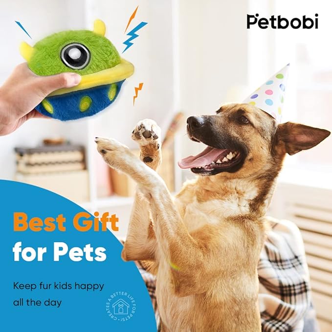 Petbobi Interactive Dog Toys Monster Plush Toy Shake Squeaky Crazy Bouncer Ball Battery Operated Toy for Small Medium Puppy Motorized Entertainment, Mysterious Bobby