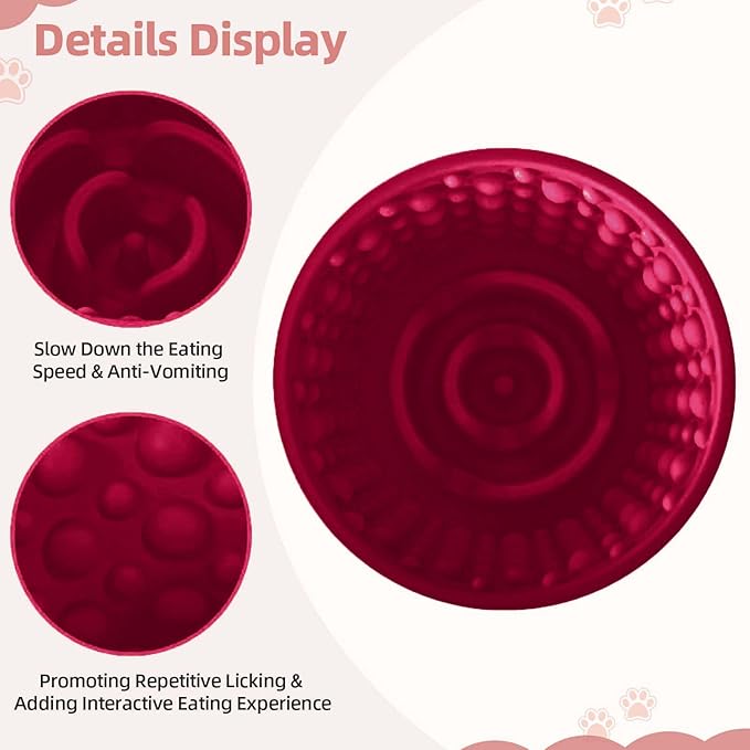 Dog Slow Feeder Lick Bowl, Non-Slip Dog Licking Treat Dispenser, Slow Feeder Bowls for Small Medium Large Breed Dogs, Anxiety Relief & Anti-Choking, BPA Free Silicone (Claret, 1.6 Cup)