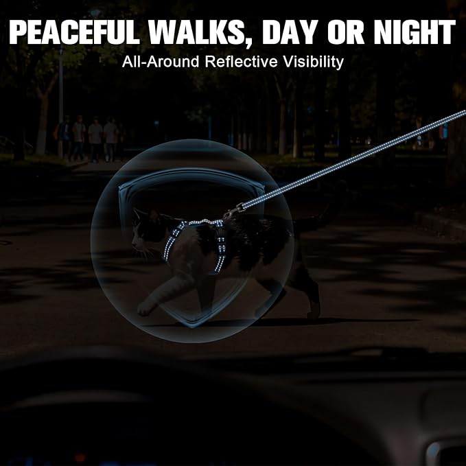 BEAUTYZOO Cat Harness, Escape Proof Cat Leash and Harness Set for Walking, Soft Breathable Vest Harness with Neck Adjustable, Reflective Easy-Control Kitten Harness for Cats,Shark-Blue S