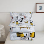 Erosebridal Kawaii Animal Comforter Twin Cute Cat Bedding for Girls Boys Kids, Black Polka Dots Bedding Sets & Collections, White Geometric Stripe Kitten Down Comforter, Funny Pet Bed Set Microfiber