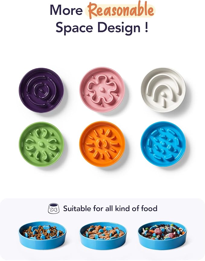 LE TAUCI Ceramic Slow Feeder Dog Bowls Small Breed, 0.6 Cups Dog Food Dish for Fast Eaters, Puzzle Bowl for Small Dogs and Cats,Vortex Blue